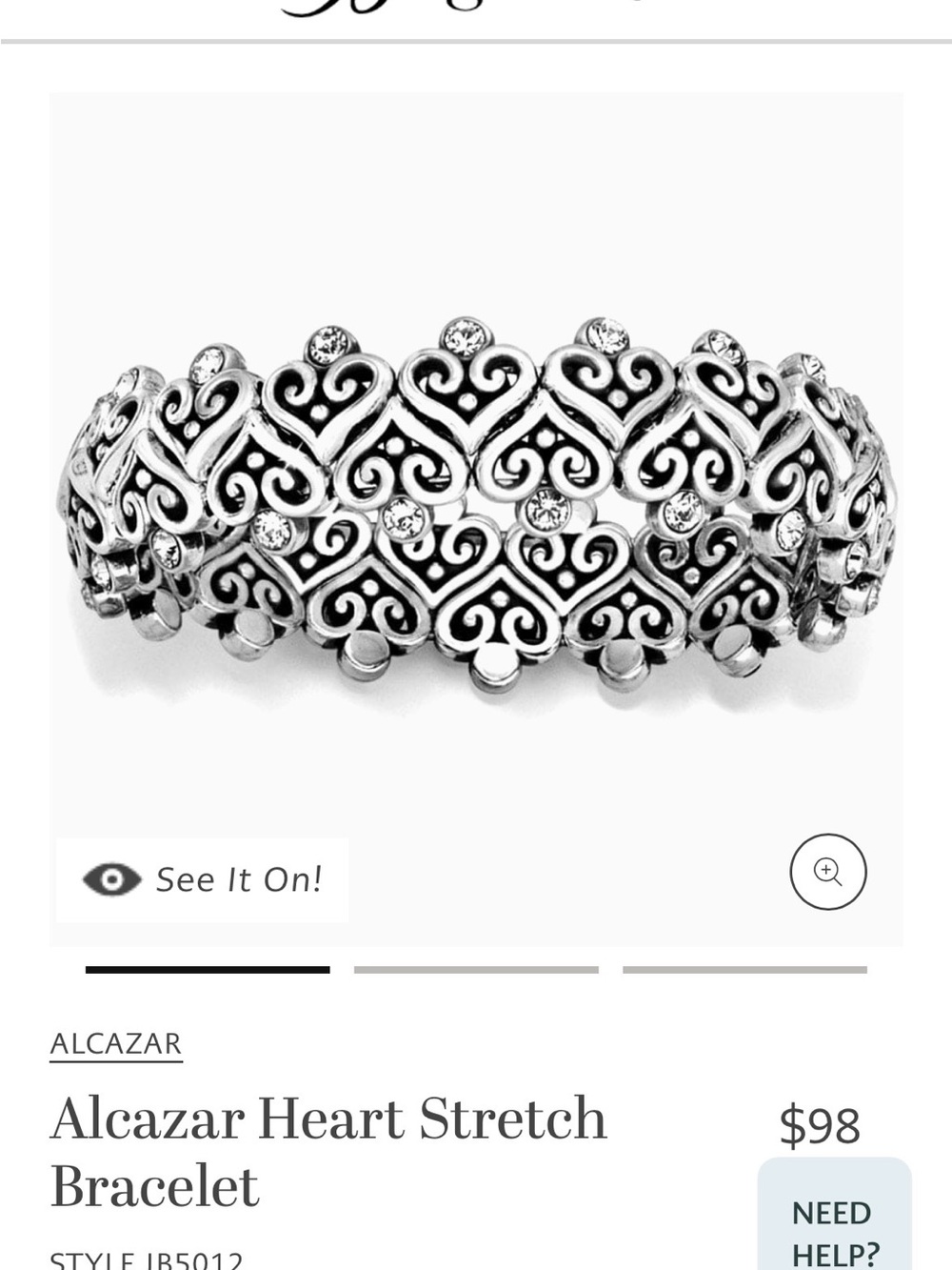 Brighton Silver Alcazar Heart Stretch Bracelet